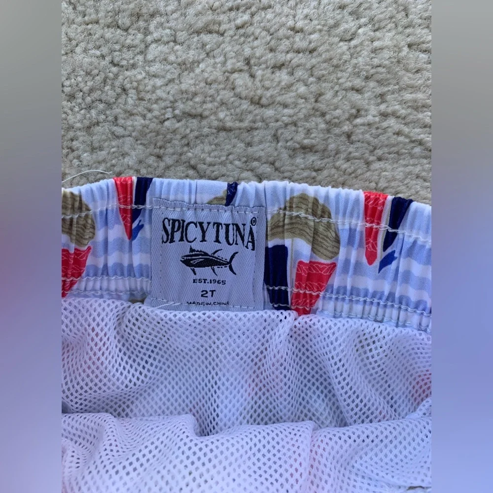 Spicy Tuna NWT Size 2T Blue Sailboat Print UPF 50 Swim Trunks